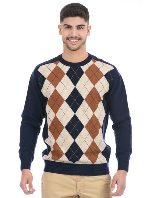 Buy London Fog Navy Blue Regular Fit Argyle Sweater for Mens