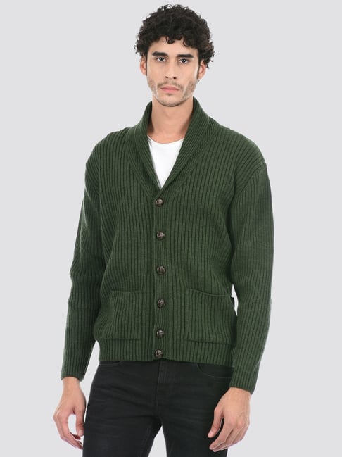 Buy London Fog Green Regular Fit Striped Cardigan for Mens Online