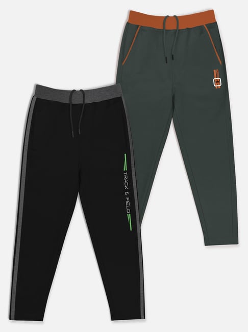 HELLCAT Dark Grey & Black Solid Trackpants (Pack Of 2)