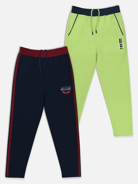HELLCAT Green & Navy Solid Trackpants (Pack Of 2)