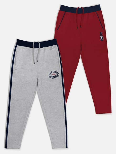 HELLCAT Maroon & Grey Solid Trackpants (Pack Of 2)