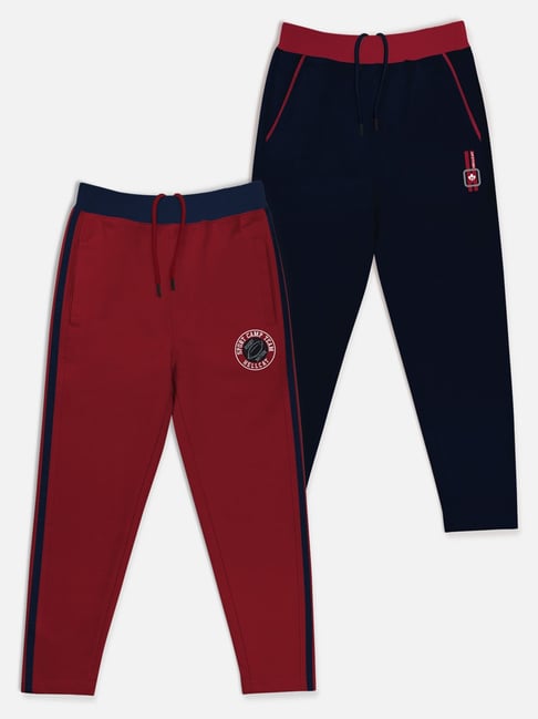 HELLCAT Navy & Maroon Solid Trackpants (Pack Of 2)