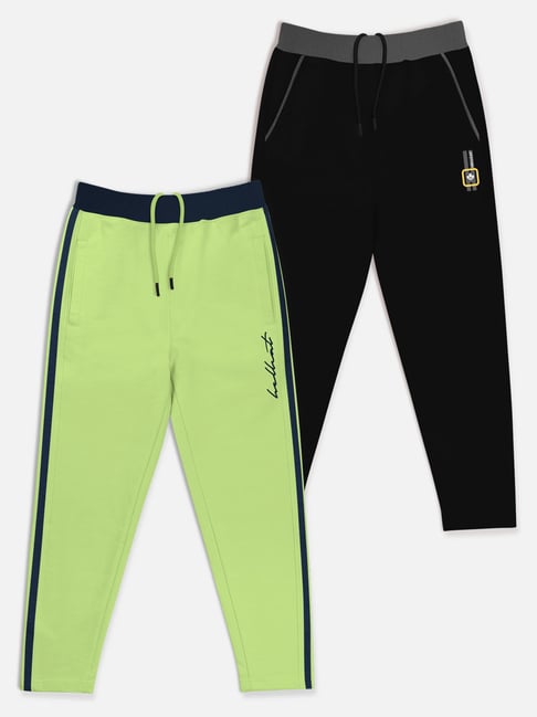 HELLCAT Black & Green Solid Trackpants (Pack Of 2)