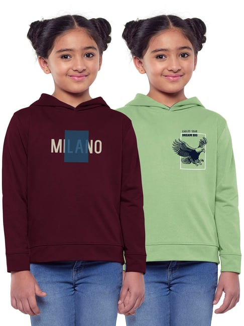 HELLCAT Maroon & Green Printed Full Sleeves Sweatshirt(Pack Of 2)