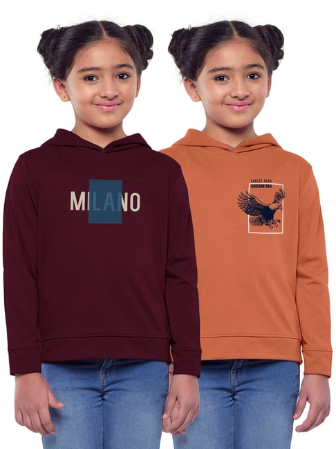 HELLCAT Maroon & Orange Printed Full Sleeves Sweatshirt(Pack Of 2)