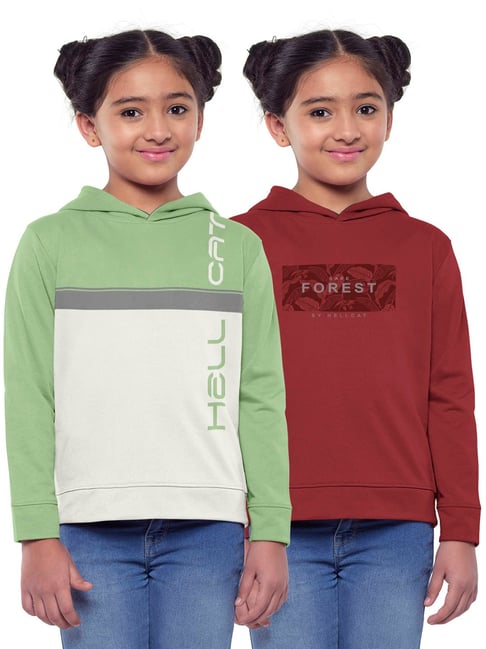 HELLCAT Green & Red Printed Full Sleeves Sweatshirt(Pack Of 2)
