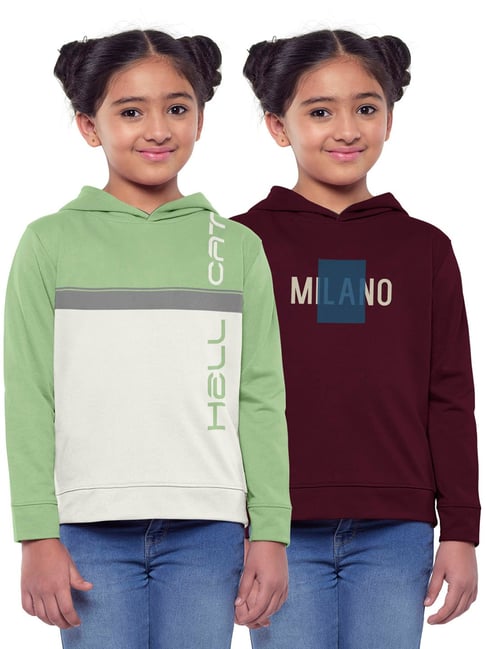 HELLCAT Green & Maroon Color Block Full Sleeves Sweatshirt(Pack Of 2)