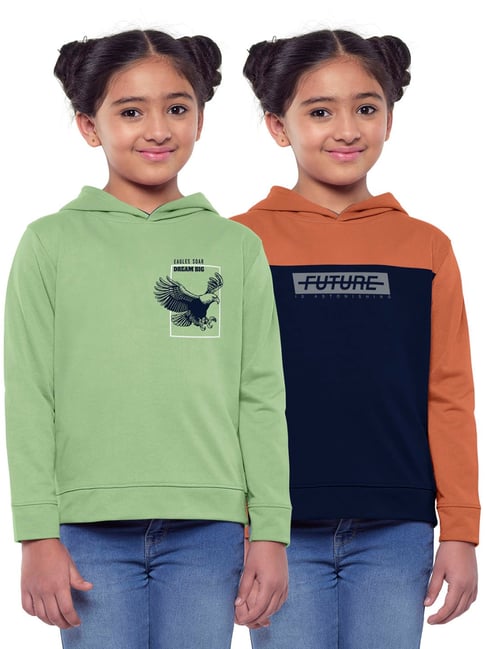 HELLCAT Green & Orange Printed Full Sleeves Sweatshirt(Pack Of 2)