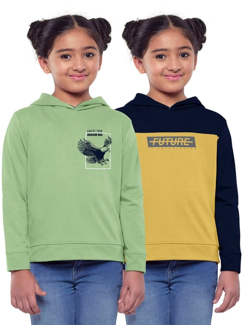 HELLCAT Green & Navy Printed Full Sleeves Sweatshirt(Pack Of 2)