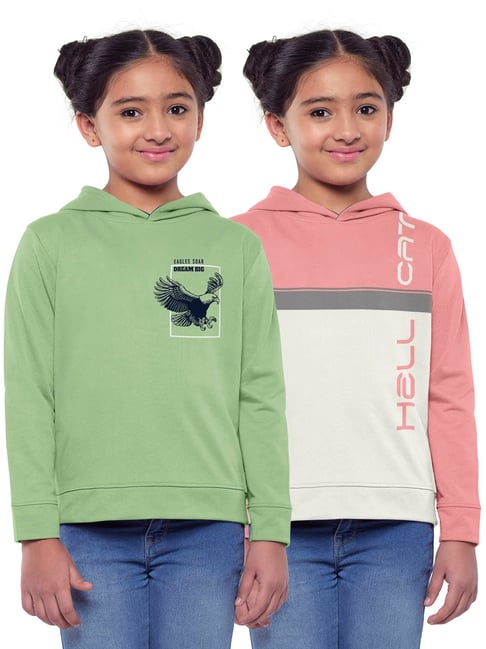 HELLCAT Green & Pink Printed Full Sleeves Sweatshirt(Pack Of 2)