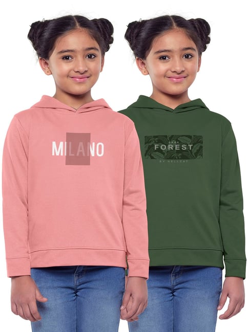 HELLCAT Pink & Green Printed Full Sleeves Sweatshirt(Pack Of 2)