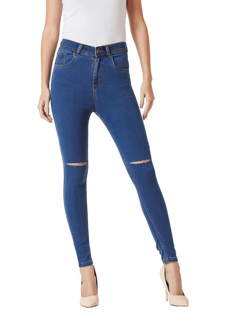 Buy DOLCE CRUDO Blue Distressed Skinny Fit High Rise Jeans for