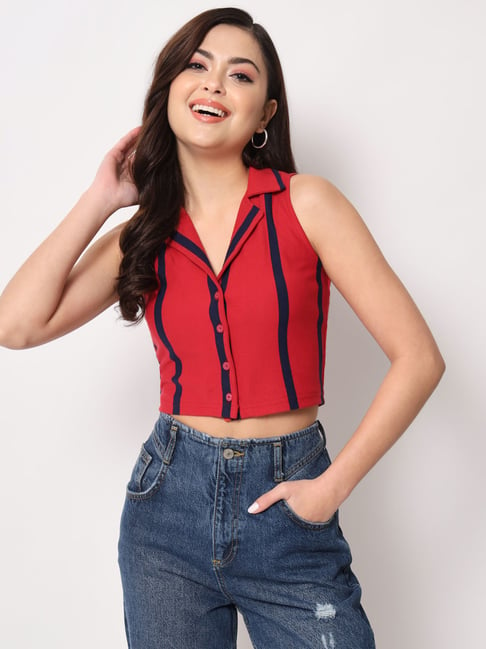 Red cotton best sale crop top