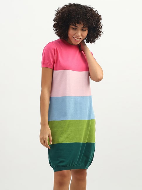 United Colors of Benetton Multicolored Color-Block Shift Dress Price in India