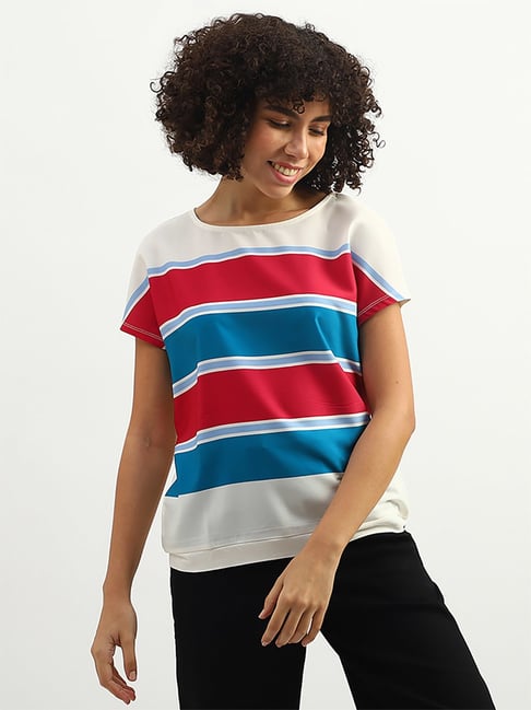 United Colors of Benetton Red & Blue Printed T-Shirt