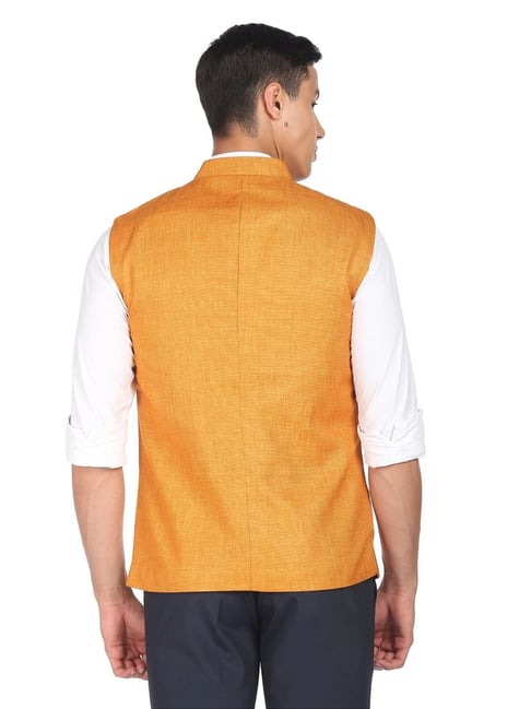 Buy Arrow Mustard Regular Fit Self Pattern Nehru Jacket for Mens Online Tata CLiQ