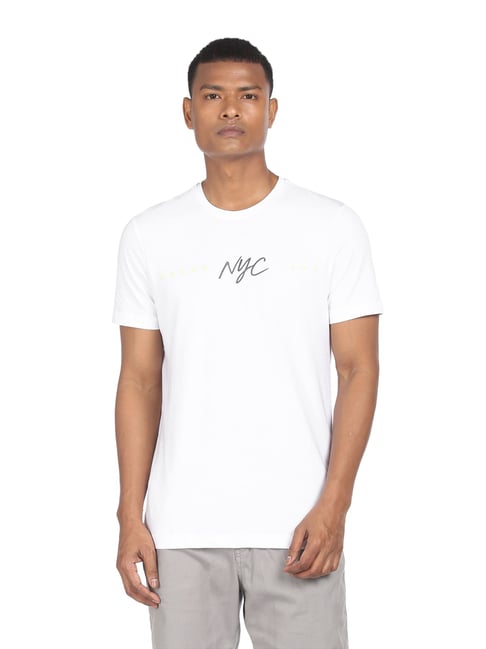 Buy Arrow Newyork White Cotton Regular Fit T Shirts for Mens Online Tata CLiQ