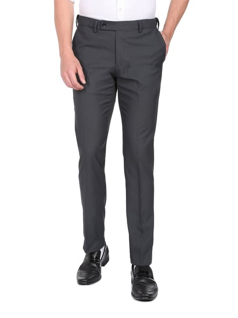 Arrow Dark Grey Regular Fit Self Pattern Trousers