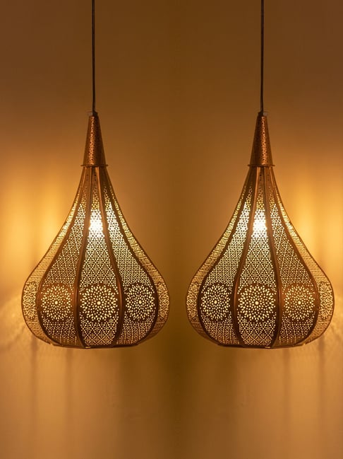 ExclusiveLane Brown Iron Contemporary Hanging Pendant Ceiling Lamp - Set of 2