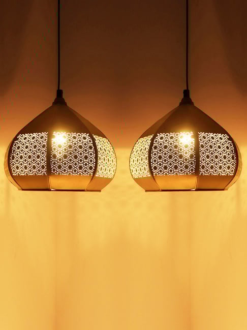 ExclusiveLane Gold Iron Moroccan Paradise Hand-Etched Pendant Lamp - Set of 2