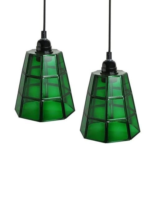 ExclusiveLane Bottle Green Iron Miracles Handcrafted Conical Hanging  Pendant Lamp Set of - Main Image