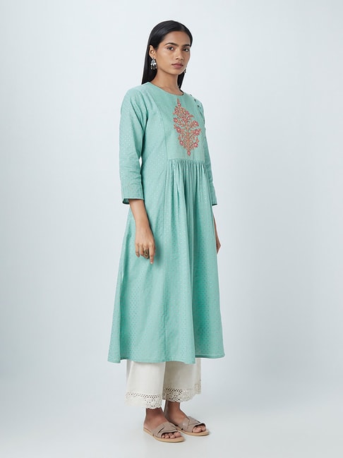 Utsa by Westside Aqua Patterned Fit-and-Flare Kurta Price in India
