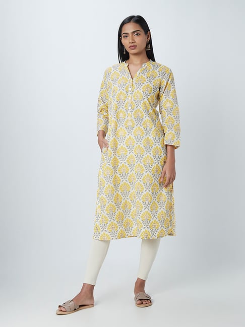 Utsa by Westside Yellow Floral-Printed Straight Kurta Price in India