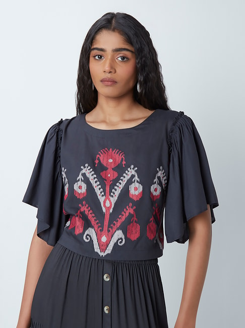 Bombay Paisley by Westside Black Printed Top Price in India