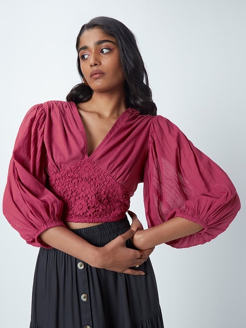 Bombay Paisley by Westside Fuchsia Crochet-Detailed Top Price in India