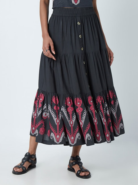 Bombay Paisley by Westside Black Tiered Skirt Price in India