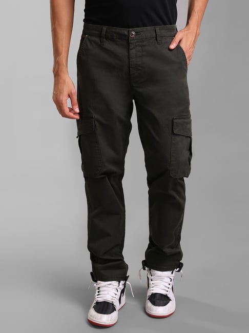 Mens Casual Cotton Solid Cargo Pants