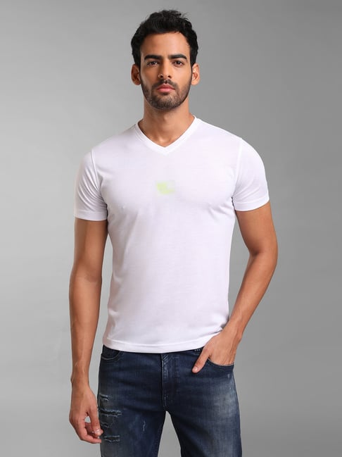 Kazo White Regular Fit V Neck T-Shirt-picture-10