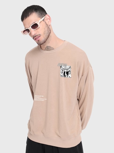 Buy Bewakoof Light Brown Graphic Print Oversized Sweatshirt for