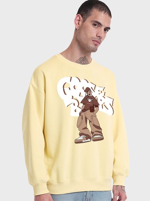 Buy Bewakoof Bewakoof Light Yellow Round Neck Printed Oversized Sweatshirt  at Redfynd