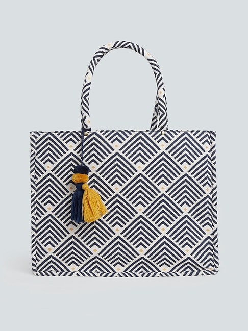Westside Navy Geometric-Printed Nina Tote Bag Price in India
