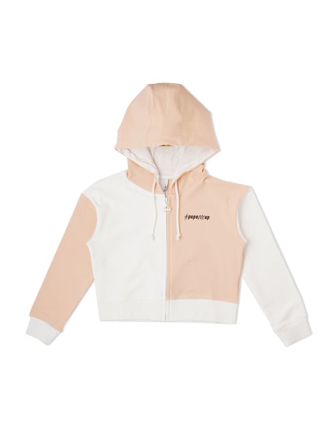 Pepe Jeans Kids Peach & White Color Block Full Sleeves Hoodie