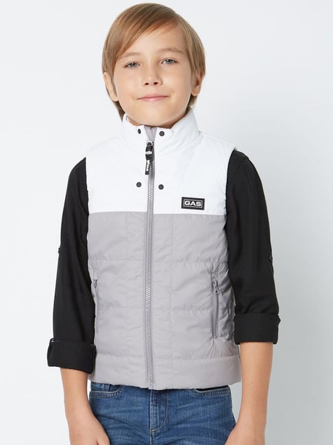 Gas Kids Boys Grey Color Block Quilted Jacket