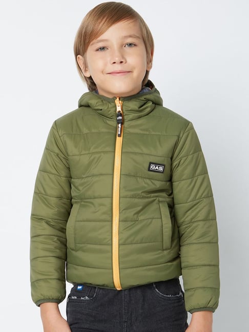 GAS Kids Green Quilted Full Sleeves Reversible Jacket