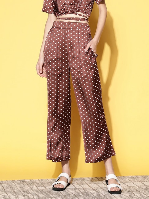 Buy Wardrobe Brown Self-Patterned Palazzos from Westside