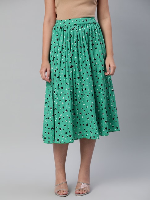 Anvi Be Yourself Green Printed Pleated Skirt Price in India