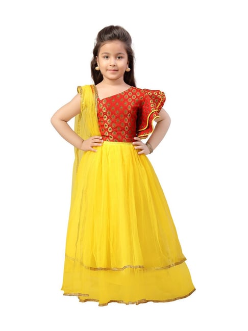 Buy Aarika Girls Yellow-Rani Colour Lehenga choli & Dupatta Set (3-4Y) at  Amazon.in