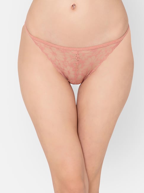 Clovia Peach Lace Bikini Panty Price in India