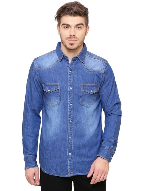 Real Cotton Plain Denim Shirt by UNITY INDUSTRIES PRIVATE LIMITED , Made in  India