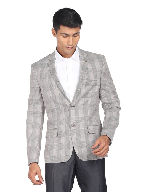 Buy AD by Arvind Grey Regular Fit Notch Lapel Check Blazer for