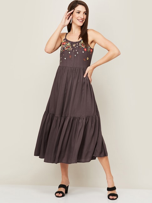 Colour Me by Melange Brown A-Line Dress Price in India