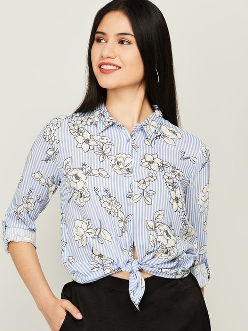 Fame Forever by Lifestyle Blue & White Floral Print Shirt Price in India