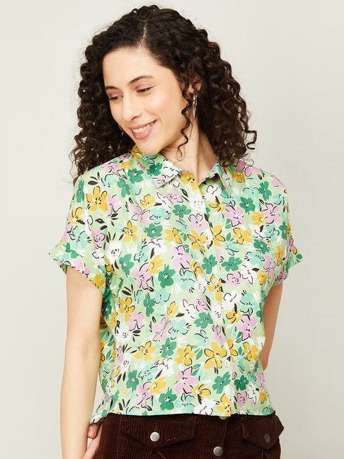 Ginger by Lifestyle Green Floral Print Shirt Price in India