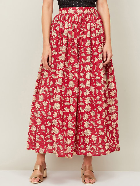 Melange by Lifestyle Red Cotton Printed A-Line Skirt Price in India