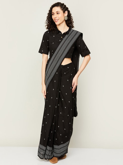 Melange by Lifestyle Black Cotton Woven Ready to Wear Saree Price in India