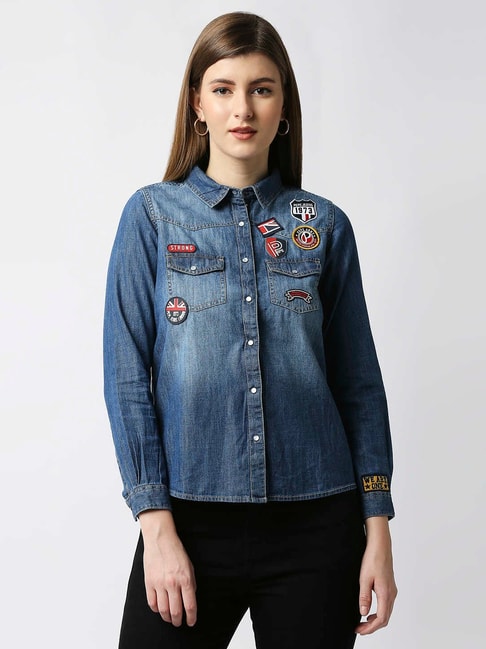 Pepe Jeans Mid Blue Denim Shirt Price in India